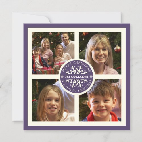 Purple Snowflake Christmas Photo Card  4 Photos