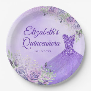 Purple Snowflake Christmas Princess Quinceañera Paper Plates