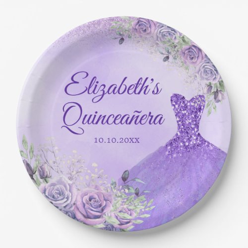Purple Snowflake Christmas Princess Quinceaera Paper Plates