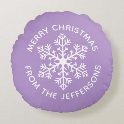 Purple Snowflake Christmas Round Pillow