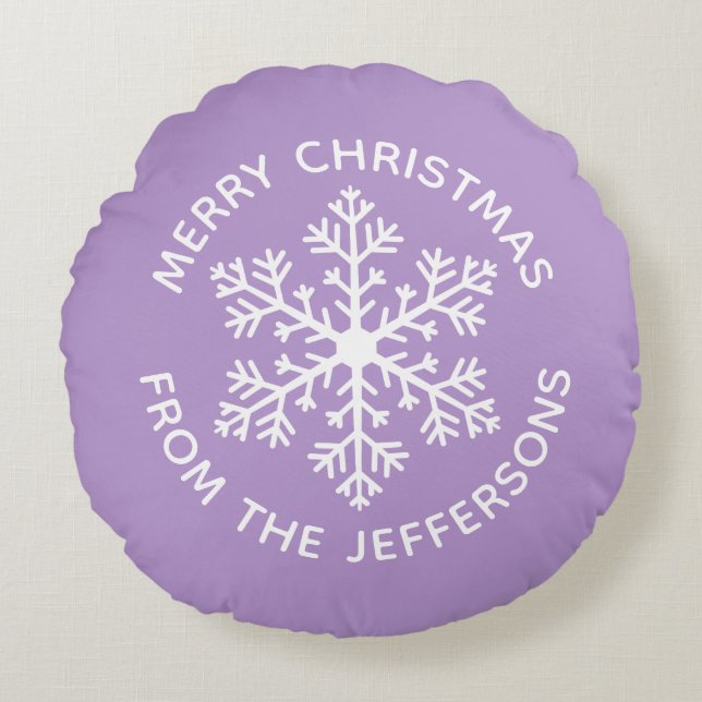 Purple Snowflake Christmas Round Pillow (Front)