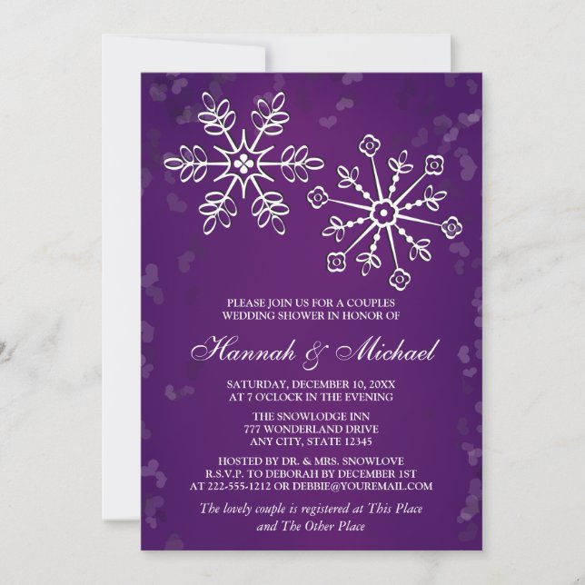 PURPLE SNOWFLAKE COUPLES WEDDING SHOWER INVITATION (Front)