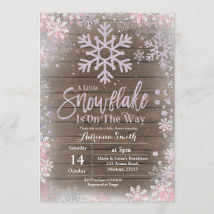 Purple snowflake is on the way baby shower invitation