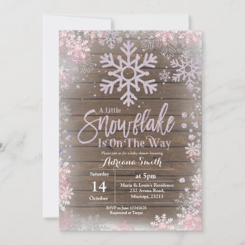 Purple snowflake is on the way baby shower invitation