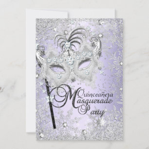 Purple Snowflake Mask Masquerade Quinceanera Invitation