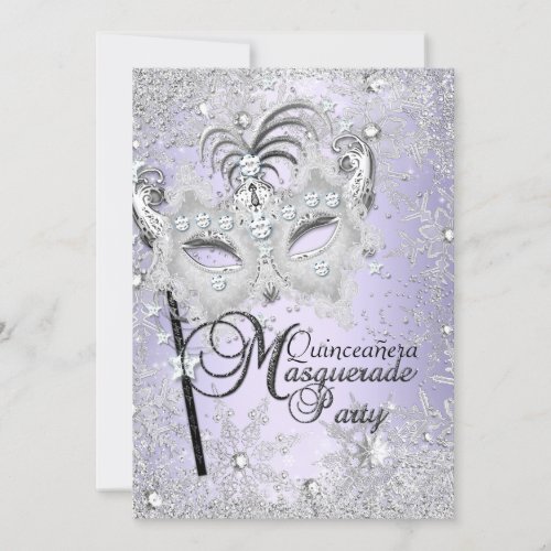 Purple Snowflake Mask Masquerade Quinceanera Invitation