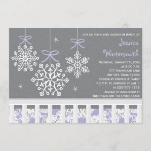 Purple Snowflake Mobile Crib Baby Shower Invite
