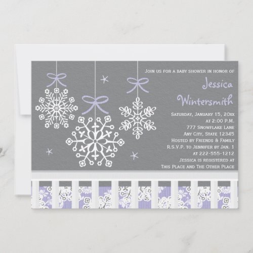 Purple Snowflake Mobile Crib Baby Shower Invite