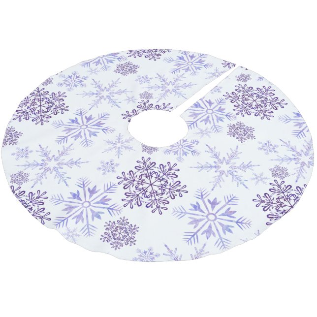 Purple Snowflake Pattern Brushed Polyester Tree Skirt (Angled)