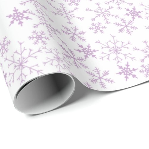Purple Snowflake Pattern on White Christmas Winter Wrapping Paper