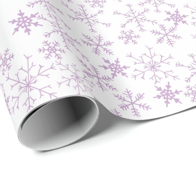 Purple Snowflake Pattern on White Christmas Winter Wrapping Paper (Roll Corner)