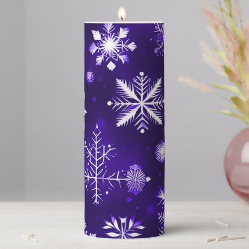 Purple Snowflake Pattern Pillar Candle