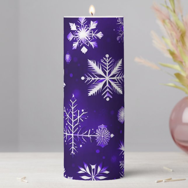 Purple Snowflake Pattern Pillar Candle (In Situ)