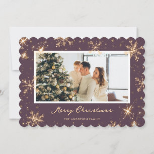 Purple Snowflake Photo Merry Christmas Card