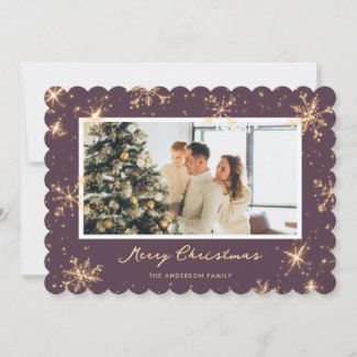 Purple Snowflake Photo Merry Christmas Card