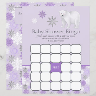 Purple Snowflake Polar Bear Baby Shower Bingo Game