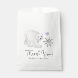 Purple Snowflake Polar Bear Baby Shower Thank You Favor Bag