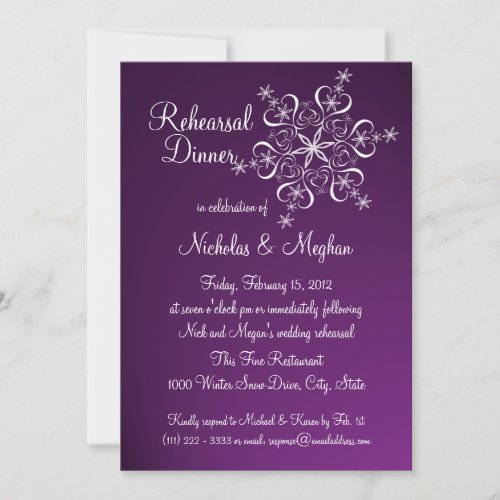 Purple Snowflake Rehearsal Dinner Personalized Invitations