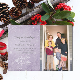 Purple Snowflake Swirls Holiday Photo Flat Card