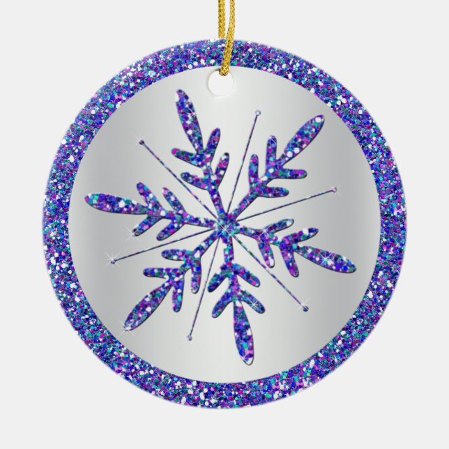 Purple Snowflake Wedding Photo Keepsake Ornament (Front)