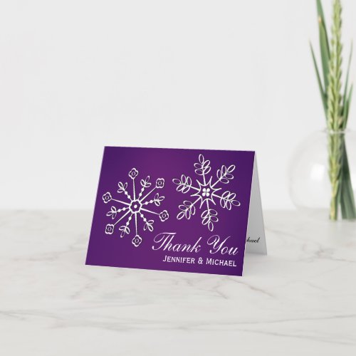 Purple Snowflake Wedding Thank You Note Cards