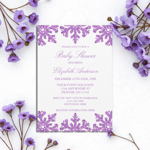 Purple Snowflake Winter Baby Shower Invitation