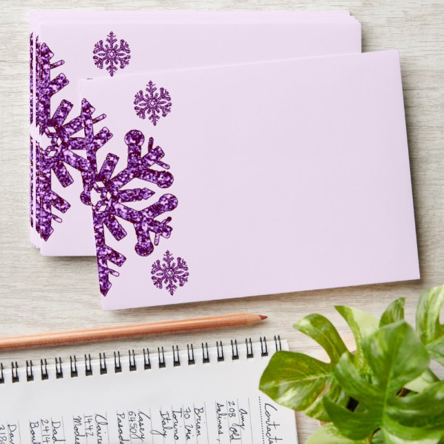 Purple Snowflake Winter Birthday Envelope (Stacked)