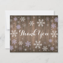 Purple Snowflake Winter Rustic Wood Thank You Card