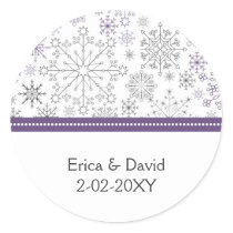 purple snowflake winter wedding favor stickers