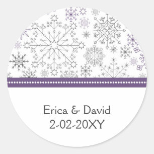 purple snowflake winter wedding favor stickers