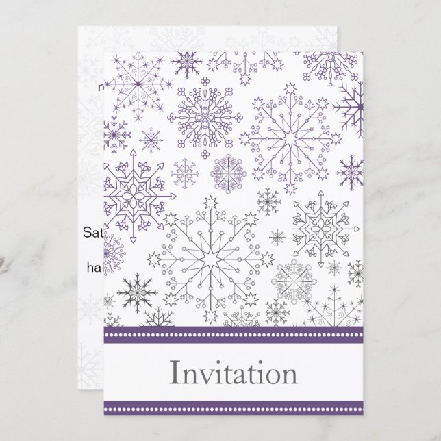purple snowflake winter wedding invitation (Front/Back)