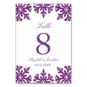 Purple Snowflake Winter Wedding Table Number