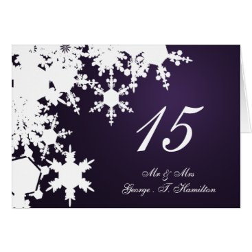 purple snowflake winter wedding table seating card