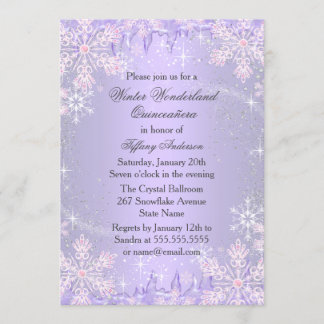 Purple Snowflake Winter Wonderland Quinceanera Invitation