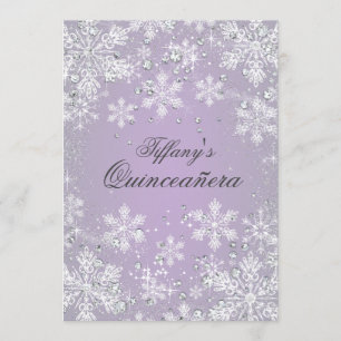 Purple Snowflake Winter Wonderland Quinceanera Invitation