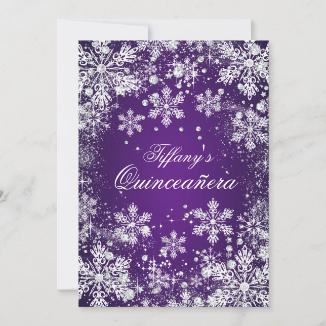 Purple Snowflake Winter Wonderland Quinceanera Invitation (Front)