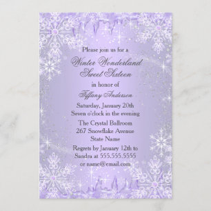 Purple Snowflake Winter Wonderland Sweet 16 Invite
