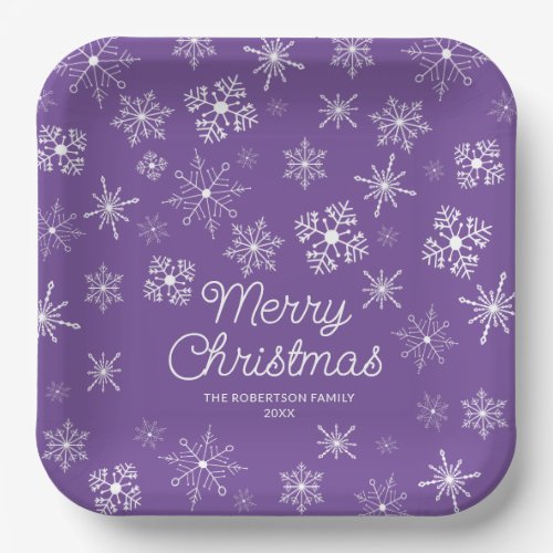 Purple Snowflakes Christmas Party Paper Plates