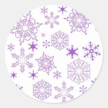 Purple Snowflakes Classic Round Sticker by Shaneys at Zazzle