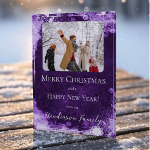 Purple Snowflakes Flat Holiday Photo Card