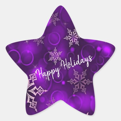 Purple Snowflakes Happy Holidays Star Sticker