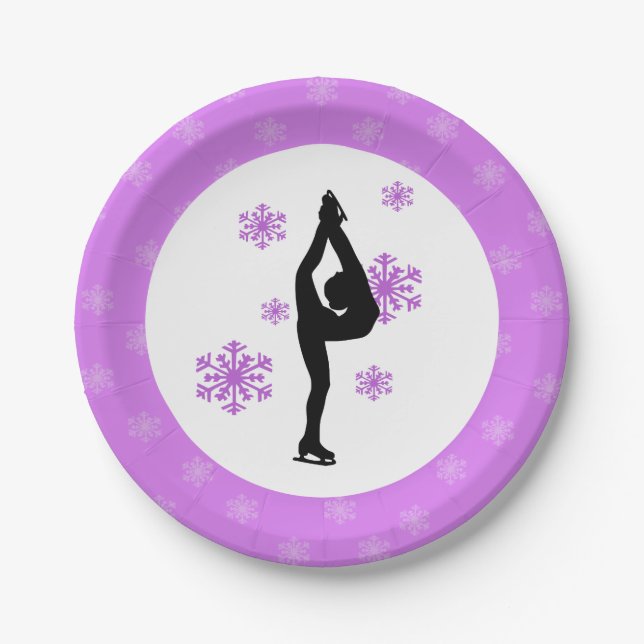 Purple Snowflakes Ice Skating Paper Plates (Front)