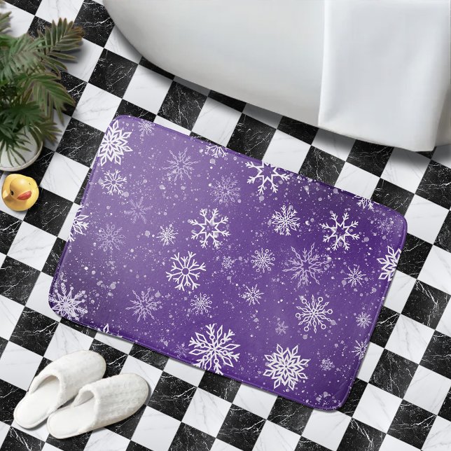 Purple Snowflakes Pattern Magical Winter Holiday Bath Mat (Creator Uploaded)