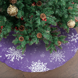 Purple Snowflakes Pattern Magical Winter Holiday Brushed Polyester Tree Skirt