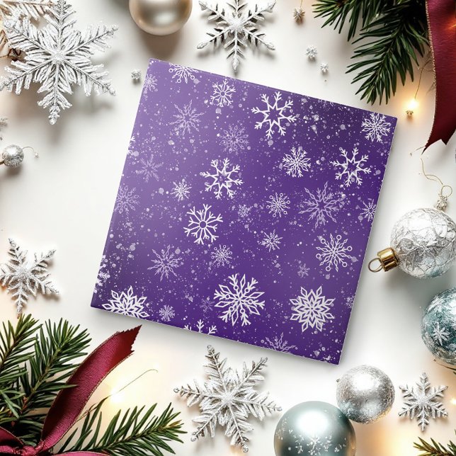 Purple Snowflakes Pattern Magical Winter Holiday Ceramic Tile (Creator Uploaded)