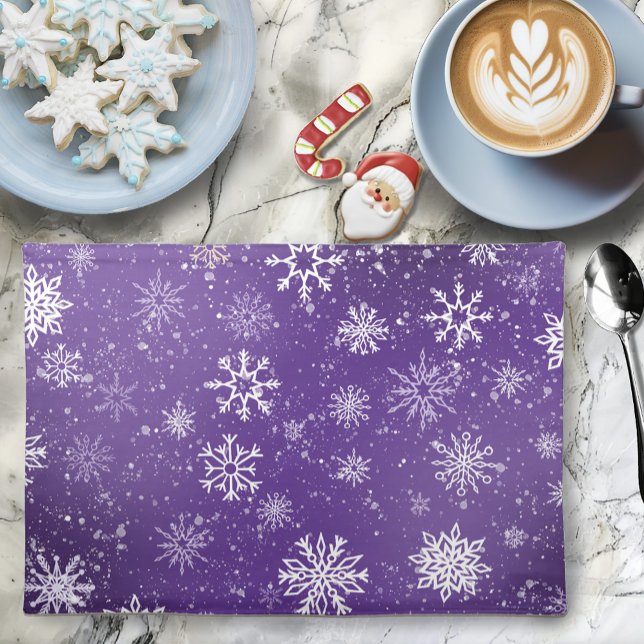 Purple Snowflakes Pattern Magical Winter Holiday Cloth Placemat (Creator Uploaded)