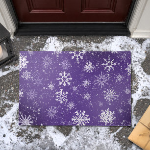 Purple Snowflakes Pattern Magical Winter Holiday Doormat