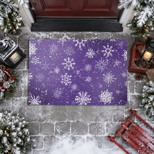 Purple Snowflakes Pattern Magical Winter Holiday Doormat