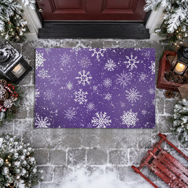 Purple Snowflakes Pattern Magical Winter Holiday Doormat (Creator Uploaded)