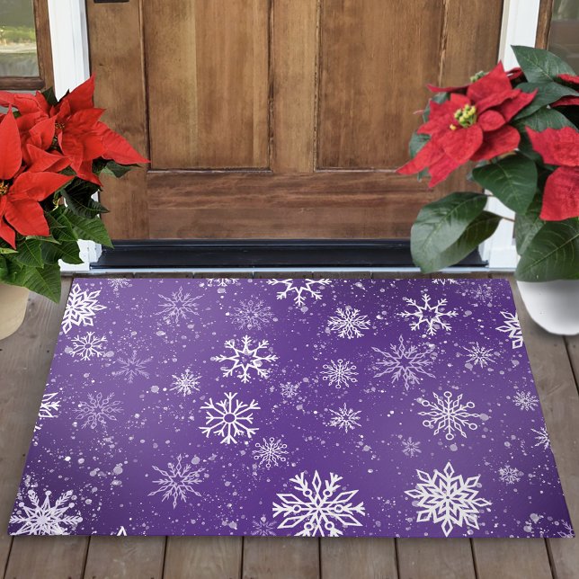 Purple Snowflakes Pattern Magical Winter Holiday Doormat (Creator Uploaded)